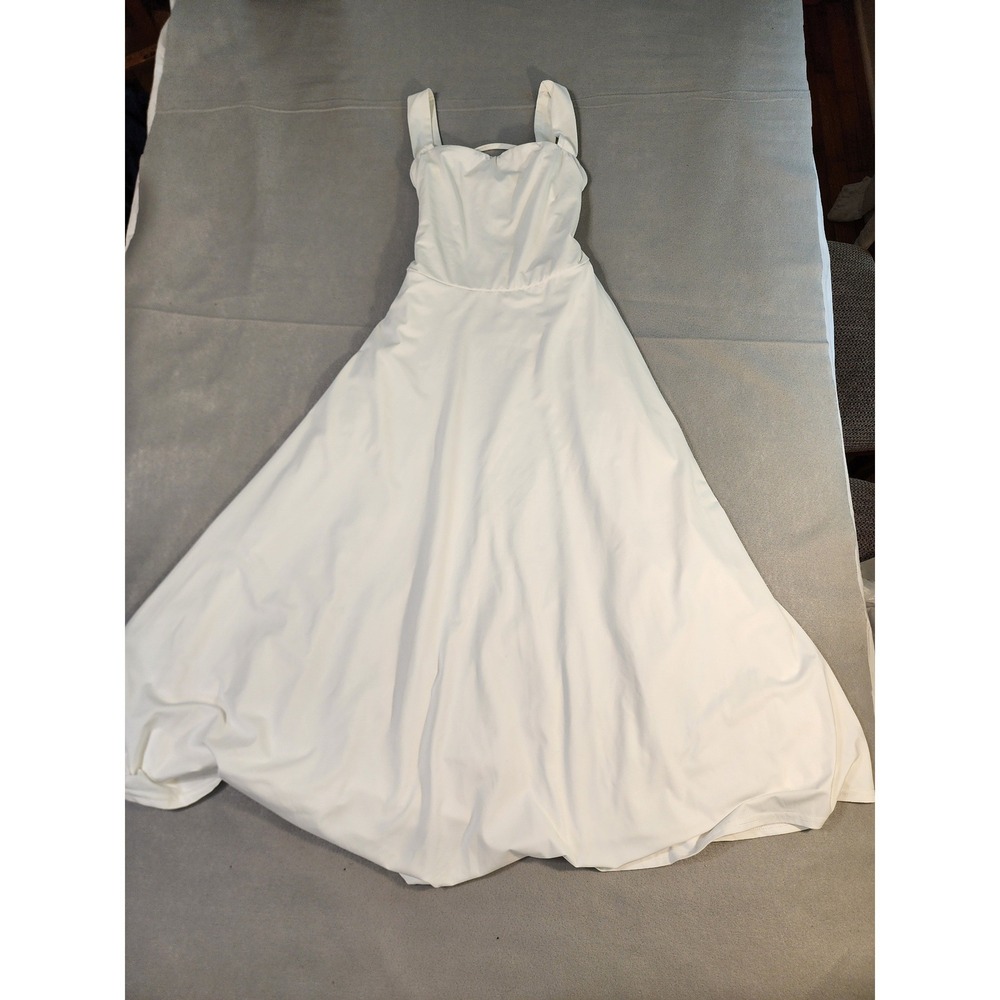 OYS Maxi Dress Womens Medium White New Lace Up Back Sweetheart Neck Full Skirt - Picture 2 of 7